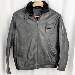 Men's High Quality Black Leather Bomber Jacket 50